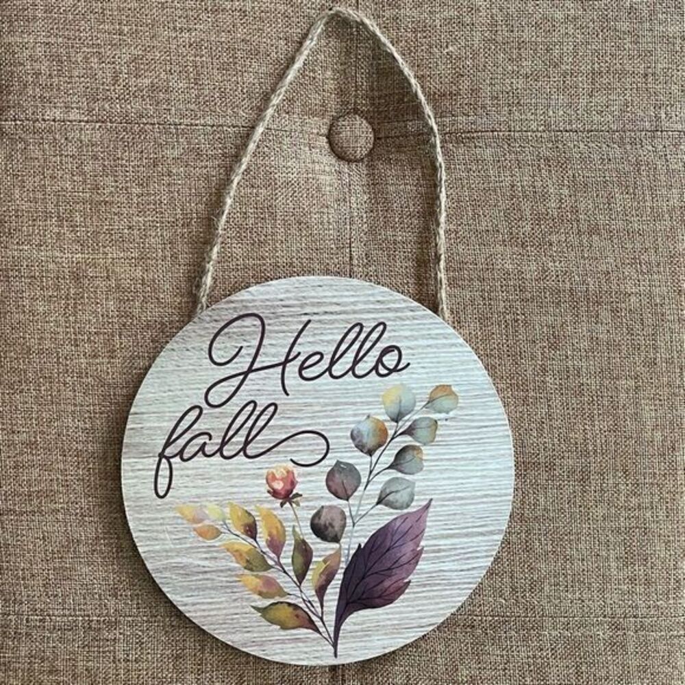 NWT Hello Fall Hanging‎ Round Decorative Sign Decor Piece